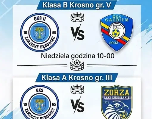 GKS II Gaudium Łężyny i GKS Zorza Łęki Dukielskie zagrają w niedzielę na własnym stadionie