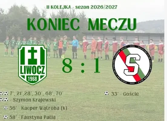 Trampkarze Starsi LKS Liwocz Brzyska rozgromili OKS Sobniów Jasło 8:1. Sześć goli Szymona Krajewskiego!