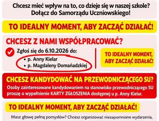 Szkoła Podstawowa nr 12 w Jaśle ogłasza nabór do Samorządu Uczniowskiego