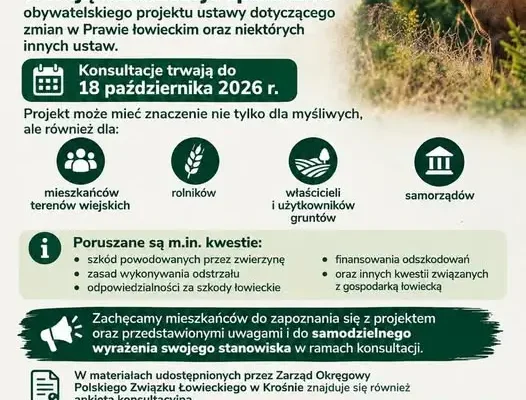 Konsultacje społeczne projektu zmian w Prawie łowieckim – głos mogą zabrać mieszkańcy Krempnej i okolic