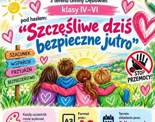 Konkurs plastyczny dla uczniów z Gminy Dębowiec: „Szczęśliwe dziś, bezpieczne jutro”