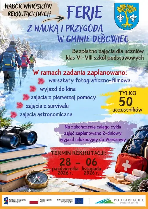 Gmina Dębowiec rekrutuje uczniów na bezpłatne zajęcia pozalekcyjne