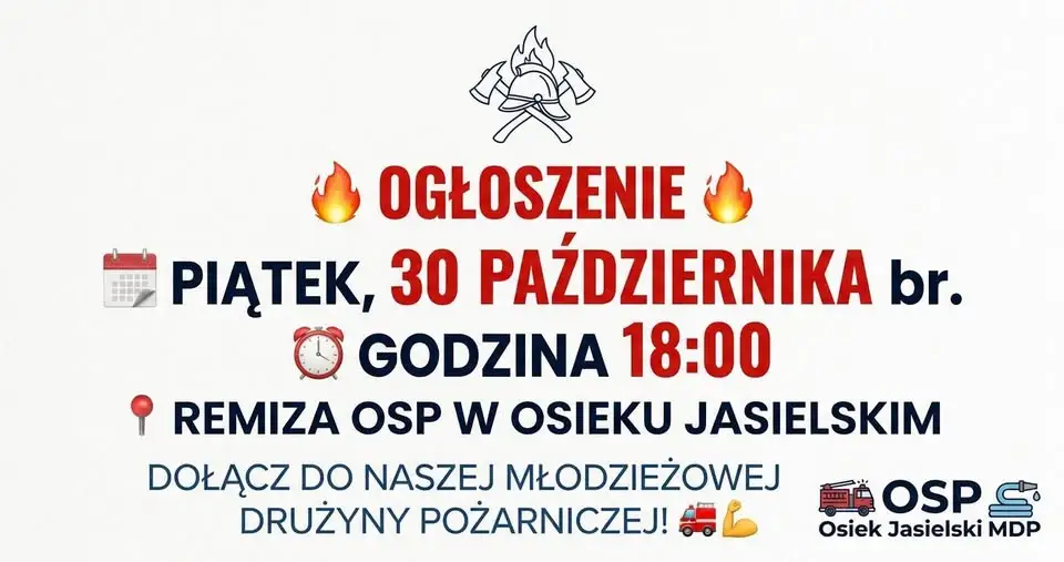 Młodzieżowa Drużyna Pożarnicza w Osieku Jasielskim zaprasza na spotkanie